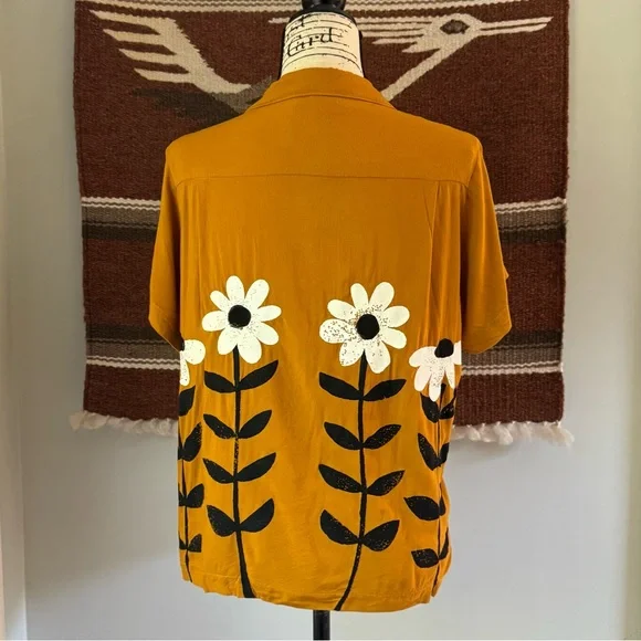 Big Bud Press Paintstamp Daisy Button Up Shirt in Spicy Mustard - Picture 3 of 9